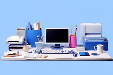 Fototapeta premium office worspace on blue background