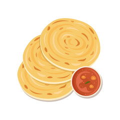 Roti canai (roti cane) or roti parotta, an Indian flatbread illustration