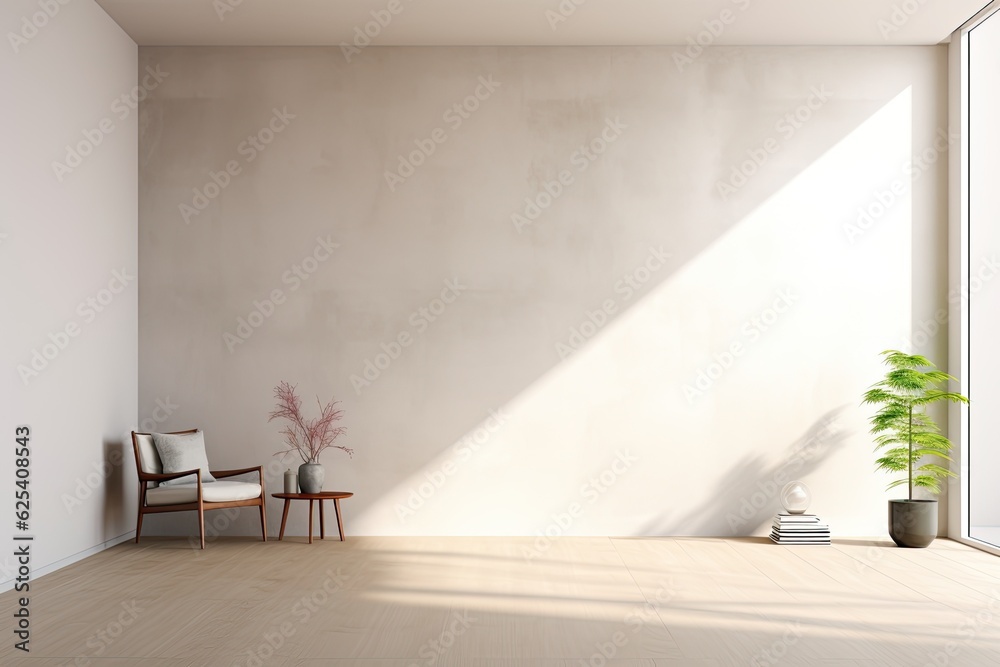 Poster a 3d rendering showcases a minimalistic interior room with a white wall.