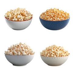 Fototapeta na wymiar Popcorn in bowl collection isolated on transparent background