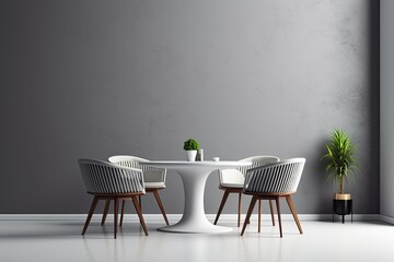 Table and chairs arranged in a minimalist decor style.