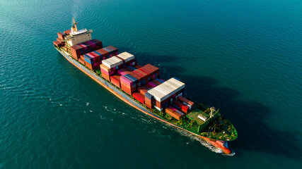 cargo container ship carrying in sea import export goods and distributing products to dealer...