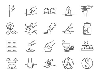 Traditional Chinese medicine icon set. It included medical, treatment, cure, heal, and more icons. Editable Vector Stroke.
