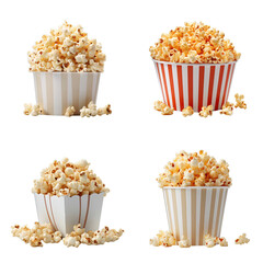Popcorn in bucket collection isolated on transparent background