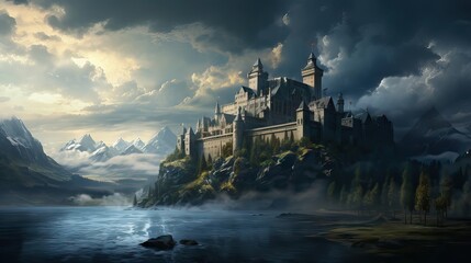 Naklejka premium An imposing castle with majestic architecture, reminiscent of royal heritage. Generative AI
