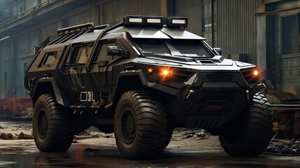 An armored SUV for military use, fortified for maximum protection and efficiency. Generative AI - obrazy, fototapety, plakaty