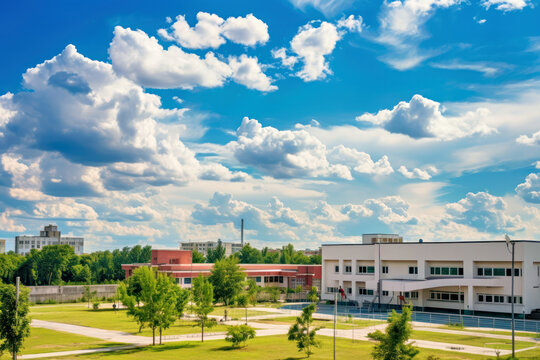 school building and beautiful sky, Generative AI