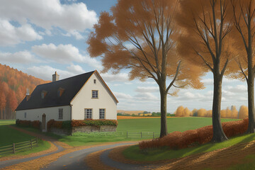 Fototapeta premium country house in autumn. Generative Al