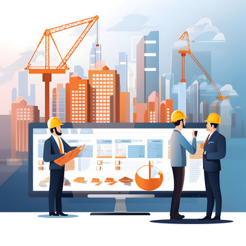 Clipart Of Civil Engineers Managing A Construction Project Timeline And Budget Generative AI