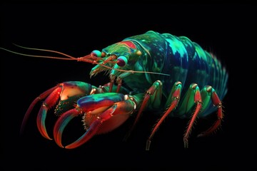 Red peacock mantis shrimp . Generative AI