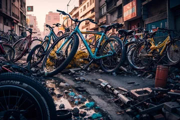 Foto auf Acrylglas Fahrrad china bike graveyard, Chinas Bike Sharing Disaster, generative ai