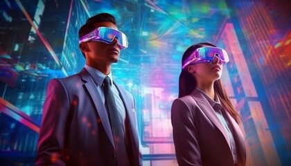 An illustration of using Virtual Reality at work for business created by Generative AI