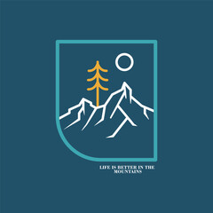 Mountain and camp illustration, outdoor adventure . Vector graphic for t shirt and other uses.