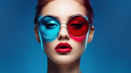 Young model wearing sunglasses, fashion illustration