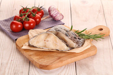 Raw wolffish steak for cooking