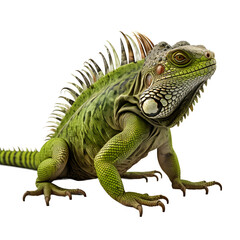 Green iguana on white png transparent background