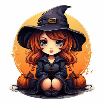 Cute cartoon Witch on a white background
