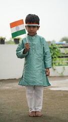 Cute little boy with Indian National Tricolour Flag. Suitable for Independence Day or Republic Day...