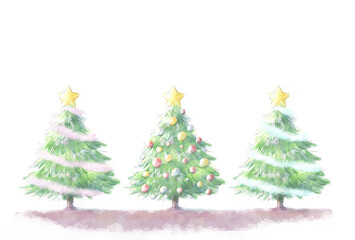 水彩のクリスマスツリーが並んだイラスト