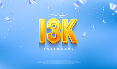 Thank you for 13k loyal followers, greeting design for social media posts.