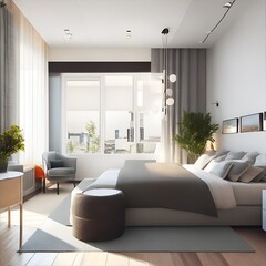 Bedroom interior with pictures. Illustration generated ai