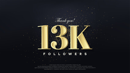 Design thank you 13k followers, in soft gold color.