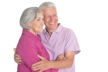 Happy senior couple isolated on white background
