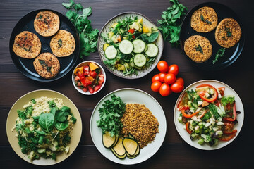 Vegetarian or vegan meals showcasing a balance of protein, carbohydrates, and vegetables.