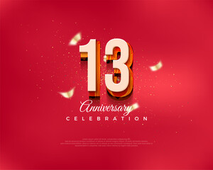 Modern design number. For the 13th anniversary celebration in luxurious red. Premium vector background for greeting and celebration.