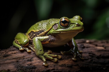 Fototapeta premium Image of green frog in nature forest. Amphibian. Illustration, Generative AI.