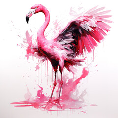 Image of painting flamingo on white background. Bird. Wildlife Animals. Illustration, Generative AI.