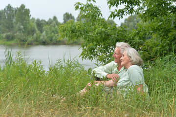 Happy senior couple in love. Park outdoors.