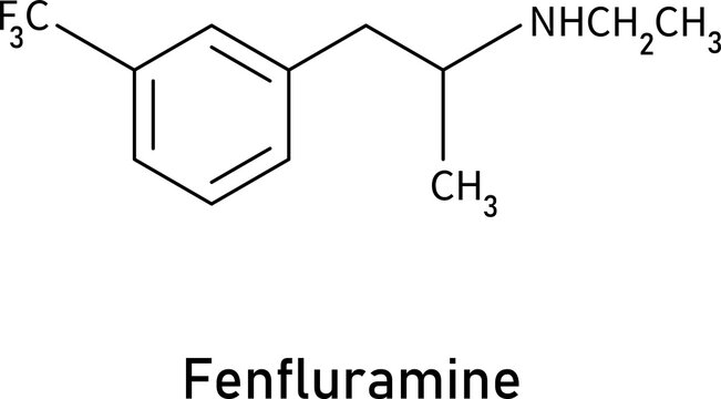 Formula of chemical structure of Amphetamine .
