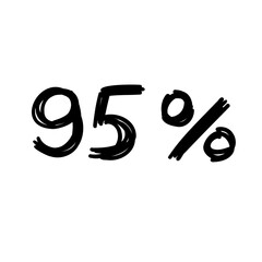 Sale 95 percent off orange discount logo special offer lettering. Vector design illustration in cartoon actual modern style isolated on white background. For discount, menu, seasonal sale, card.