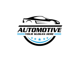 Sports car logo icon. Motor vehicle silhouette emblems. Auto garage dealership brand identity design elements. Vector illustrations.
