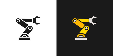 Robotic arm icon or Robotic arm factory vector isolated for industrial illustration. Best Robotic arm icon for for mobile apps, websites, and more.  Robotic arms factory icon vector in flat style.