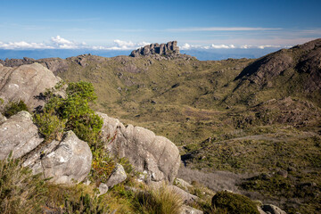 Beautiful aerial view to rocky mountain and altitude fields