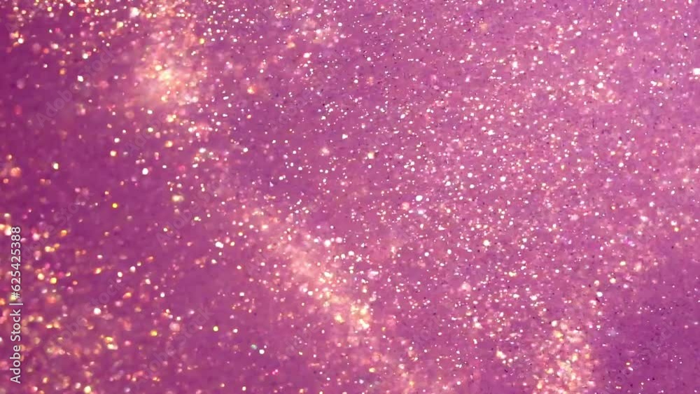 Wall mural golden dust particles motion in violet fluid. gold particles moving background. abstract backdrop of