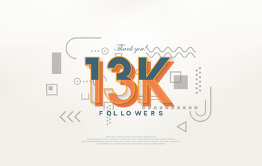 13k followers Thank you, with colorful cartoon numbers illustrations.