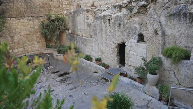Garden Tomb Jerusalem, Israel Aerial video 