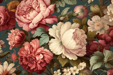 Beautiful fantasy vintage wallpaper botanical flower background.