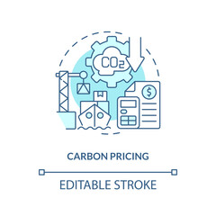 Editable carbon pricing linear concept, isolated vector, blue thin line icon representing carbon border adjustment.