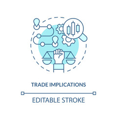 Editable trade implications linear concept, isolated vector, blue thin line icon representing carbon border adjustment.