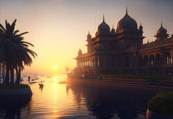 mumbai city architecture on coast of Arabian Sea at sunrise, metropolis during sunrise, heritage building India. Travel Photograph - obrazy, fototapety, plakaty