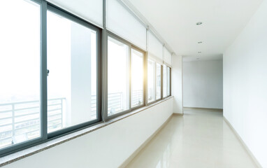 Empty long corridor in office building