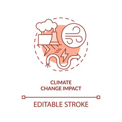 Editable climate change impact linear concept, isolated vector, red thin line icon representing carbon border adjustment.