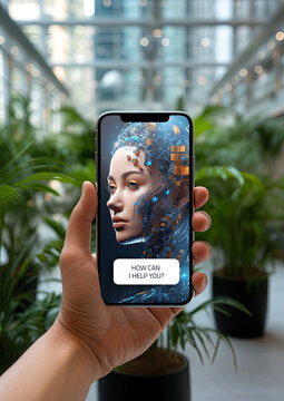 Chatbot Dialog auf einem Smartphone Bildschirm.
K&uuml;nstliche Intelligenz und neuronale Netze steuern den Chat Bot mit dem ein Dialog gef&uuml;hrt werden kann. KI generiert