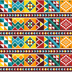 Obraz premium Kente Tribal african seamless vector pattern with geometric shapes, nwentoma textile style from Ghana 