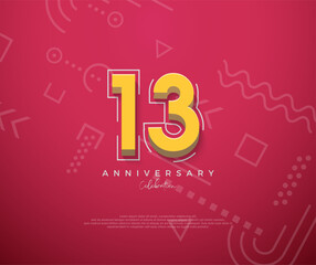 13th Anniversary with a cartoon design with a clean red background. Premium vector for poster, banner, celebration greeting.