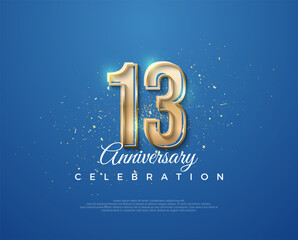 Fototapeta na wymiar 13th anniversary with a luxurious design between gold and blue. Premium vector for poster, banner, celebration greeting.